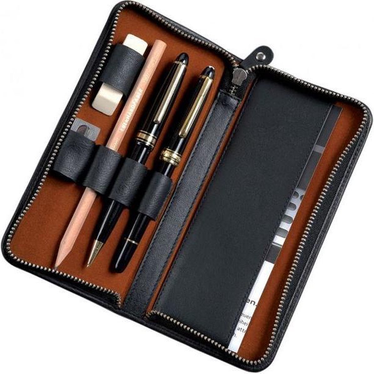 Astuccio Alassio - 3 penne - pelle - nero - ju-2638