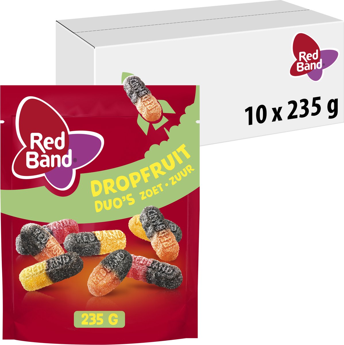 Red band magic drop fruit duo's - snoep - zoet zuur drop - 10x235g