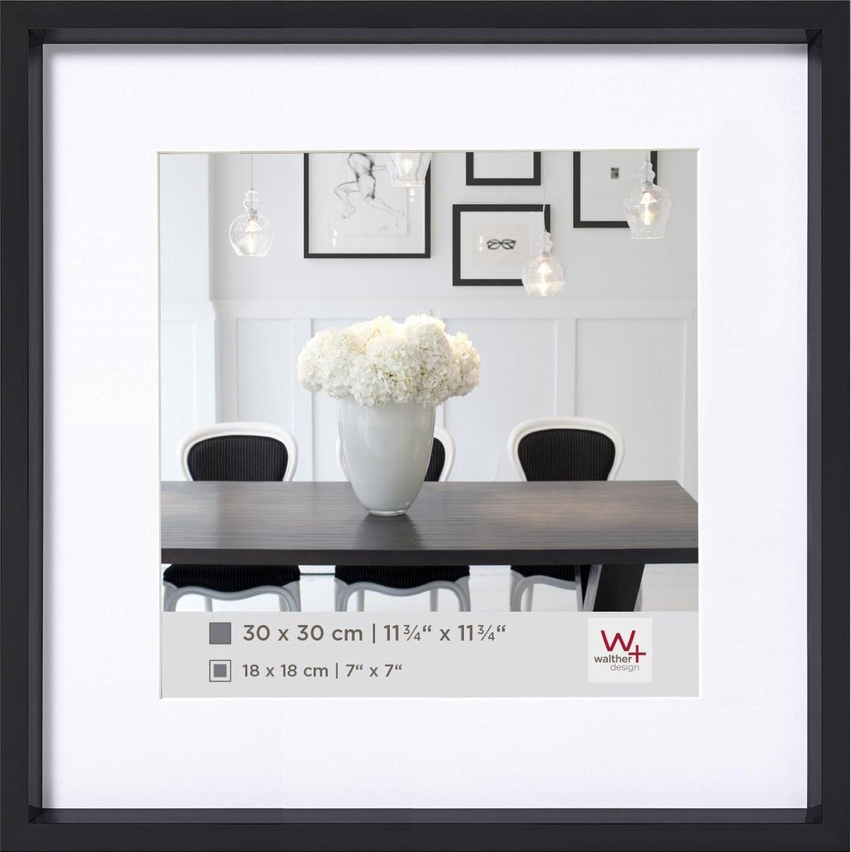 Stile Walther in acciaio - cornice in plastica - misura foto 30x30 cm - nera
