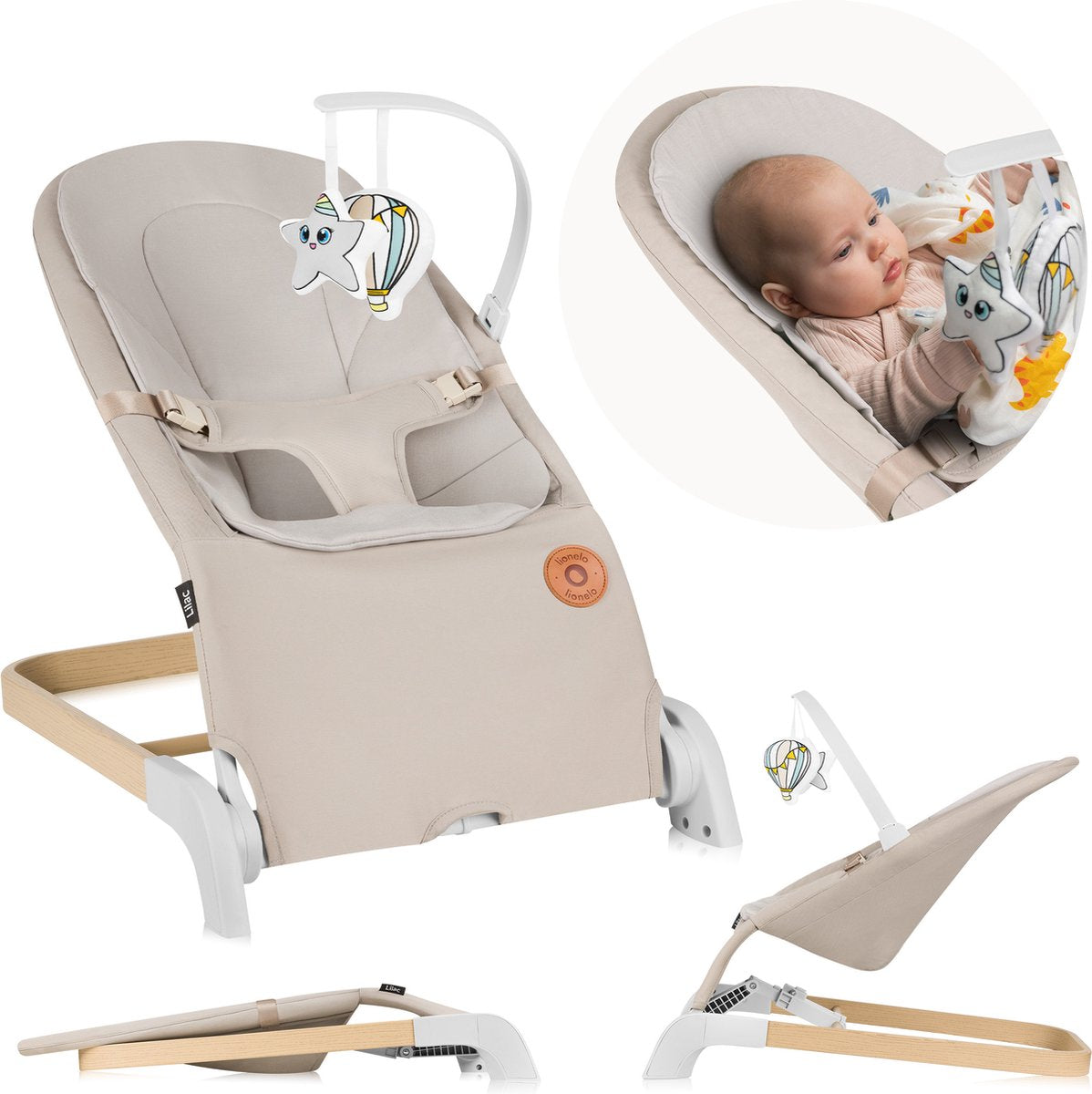 Lionelo lilac rocking chair - rocking chair - bouncer - 3 adjustable back positions - hypoallergenic bamboo upholstery - flat foldable - soft cushion - removable play arch - 3-point belt - anti-slip - lightweight - from birth - EN12790 certified
