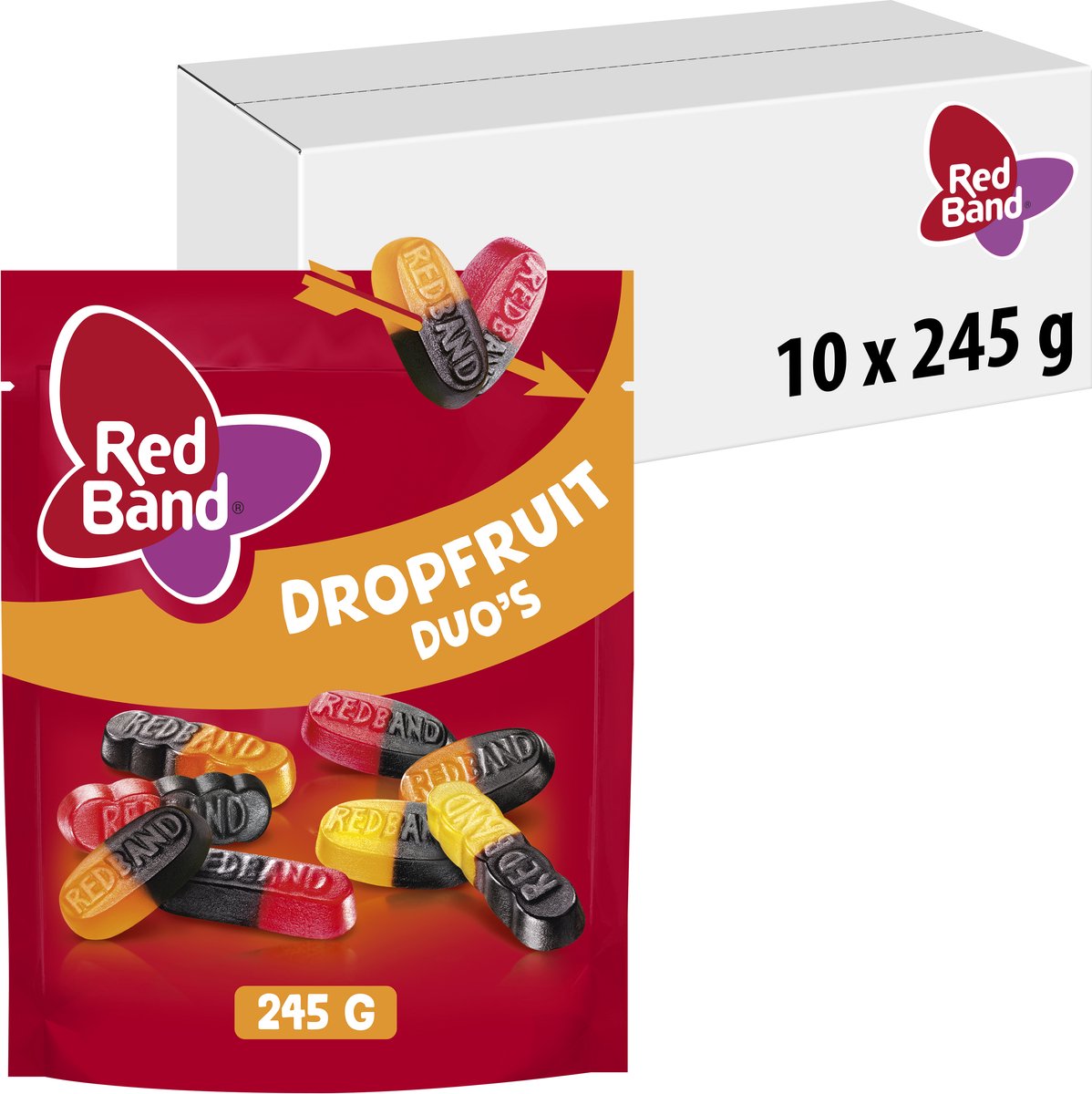Red band dropfruit duo's - snoep - drop fruitsmaak - 10x245g