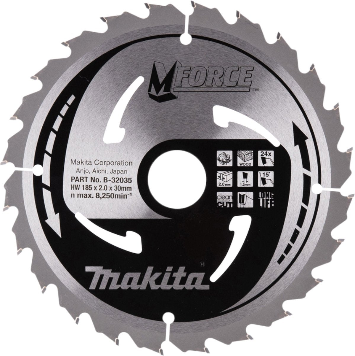 Makita cirkelzaagblad voor hout | mforce | ø 185mm asgat 30mm 24t - b-32035
