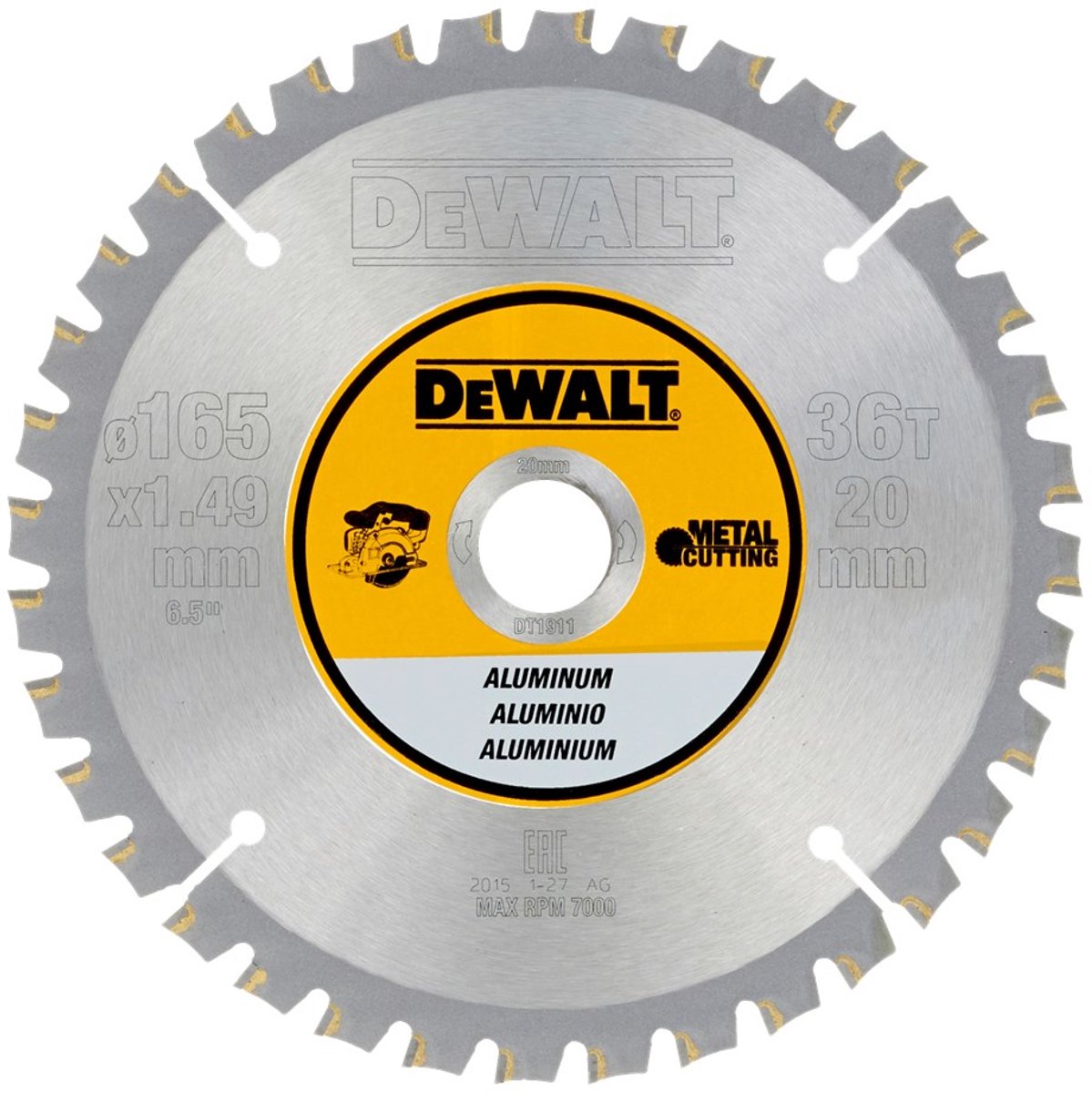 Lama per sega circolare Dewalt per alluminio | ø 165mm foro asse 20mm 36d - dt1911-qz