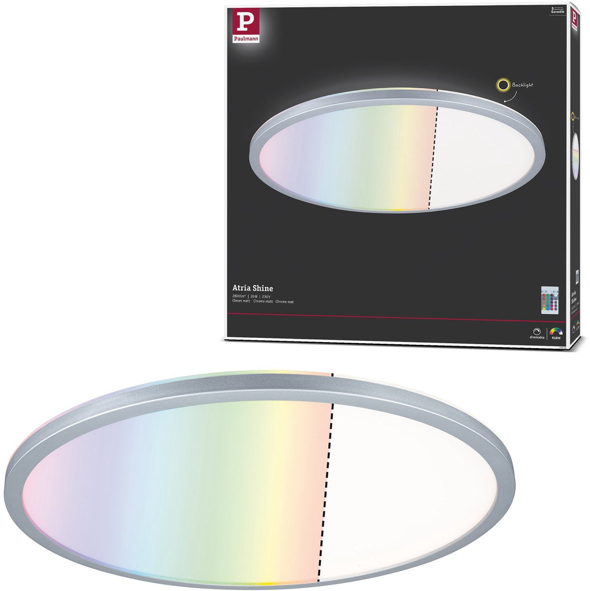 Paulmann Panel LED atria brillo retroiluminación redondo 420 mm 20w 2200lm rgbw cromo mate regulable