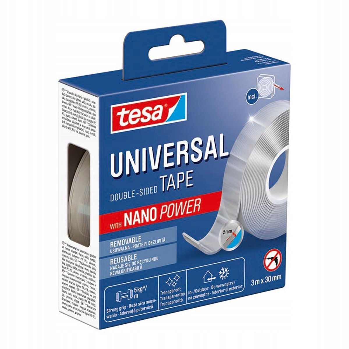 Nastro di montaggio biadesivo Tesa nano power 3 m x 30 mm - altamente riutilizzabile