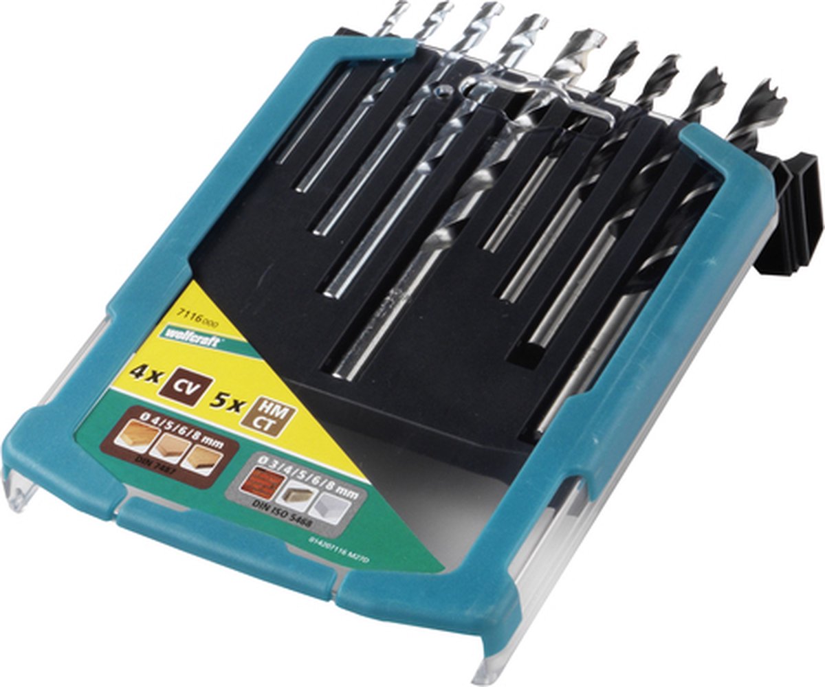 Wolfcraft - boorset voor steen hout - 9-delig - 3 tot 8 mm - 7116000