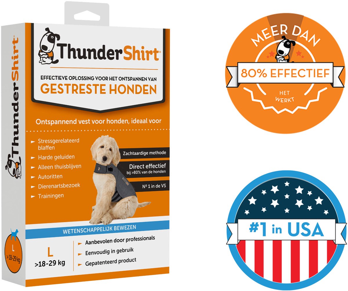Thundershirt l - nº1 ontspannend vest voor gestreste honden - direct rustgevend - eenvoudig in gebruik - zachte methode