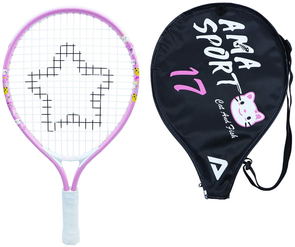 Ama sport raqueta de tenis para niños gato rosa 17 pulgadas - raqueta junior ligera con bolsa - ideal para principiantes -
