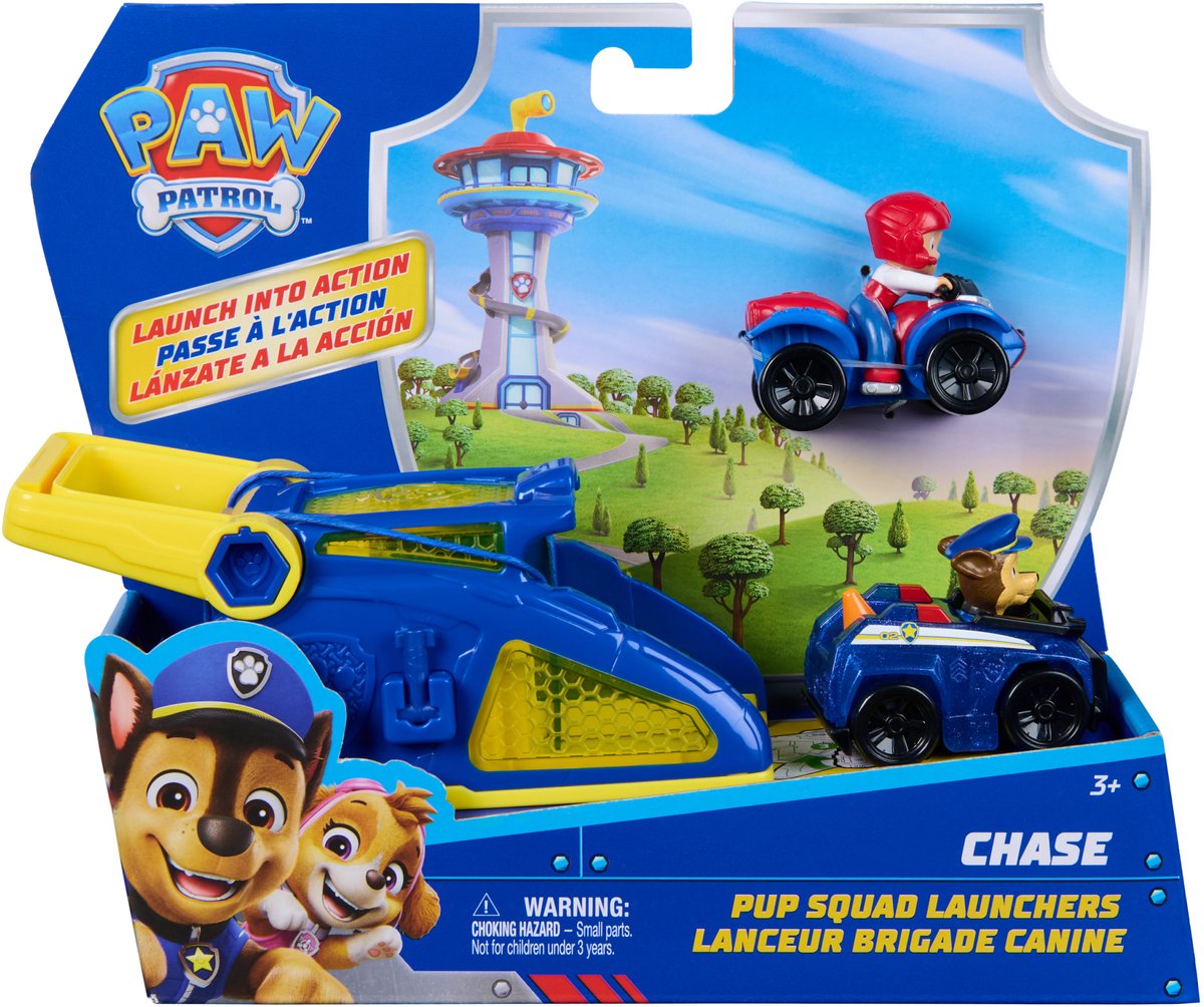 Paw patrol - chase pup squad-werpers, 2-pack met ryder-voertuig
