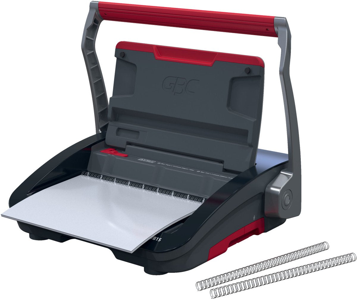 Gbc wirebind® wb15 handmatige inbindmachine - spiraal gebonden - 125 vel - zwart rood