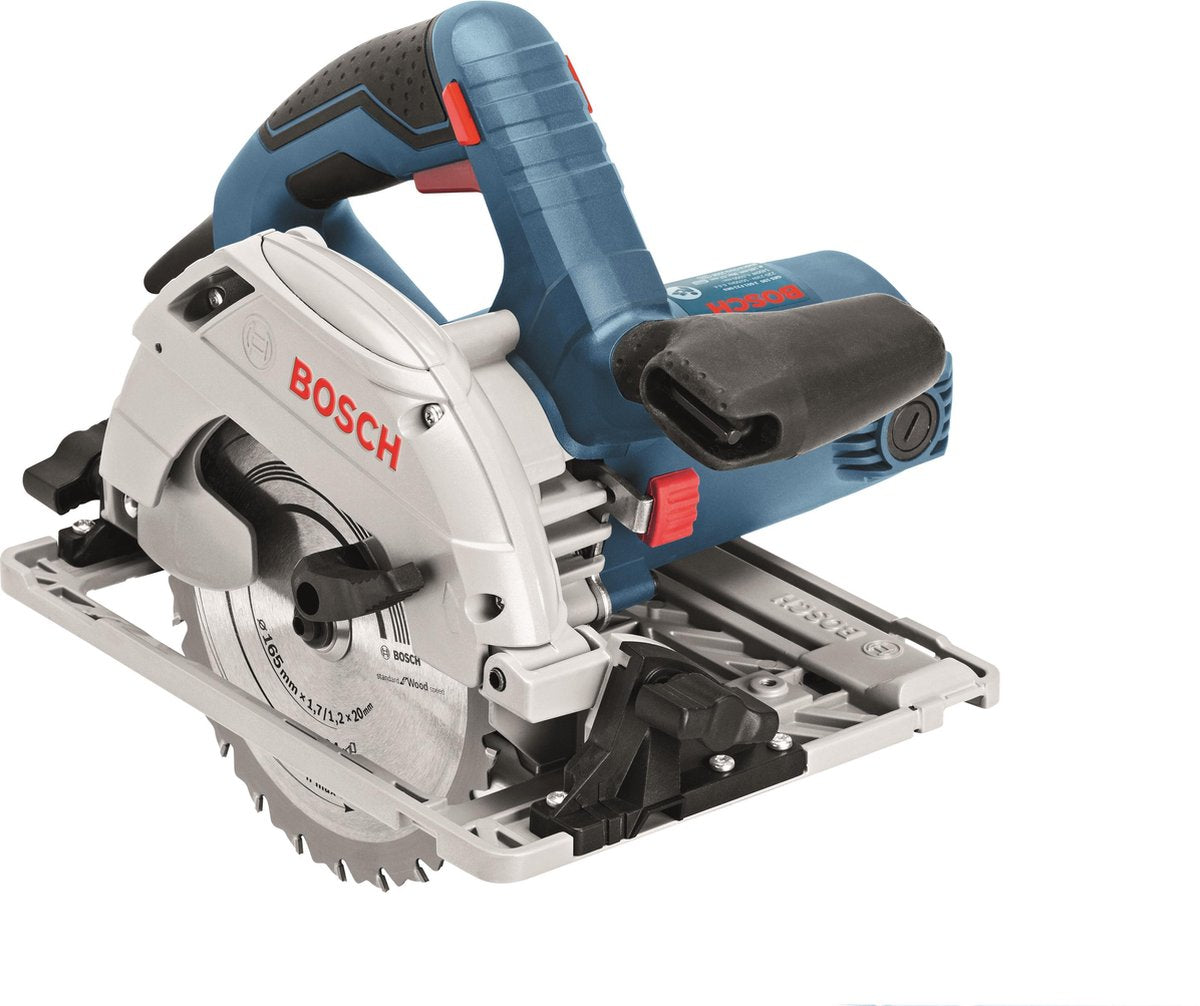 Sierra circular Bosch gks 55+ gce (hoja de sierra hm 165 mm ø, adaptador de vacío, regla de inglete)
