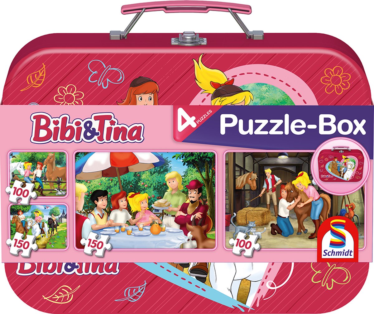 Schmidt - puzzle - bibi tina, scatola puzzle, 2x100 2x150 pezzi in custodia di metallo - bambini - dai 6 anni