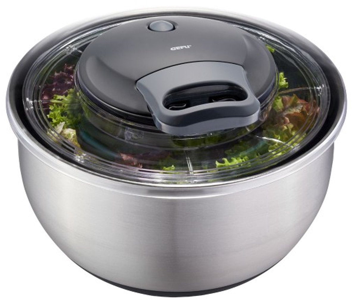 Escurridor de ensalada Gefu pullit 4,5 litros – acero inoxidable – con cordón y botón de parada – ø 25 cm