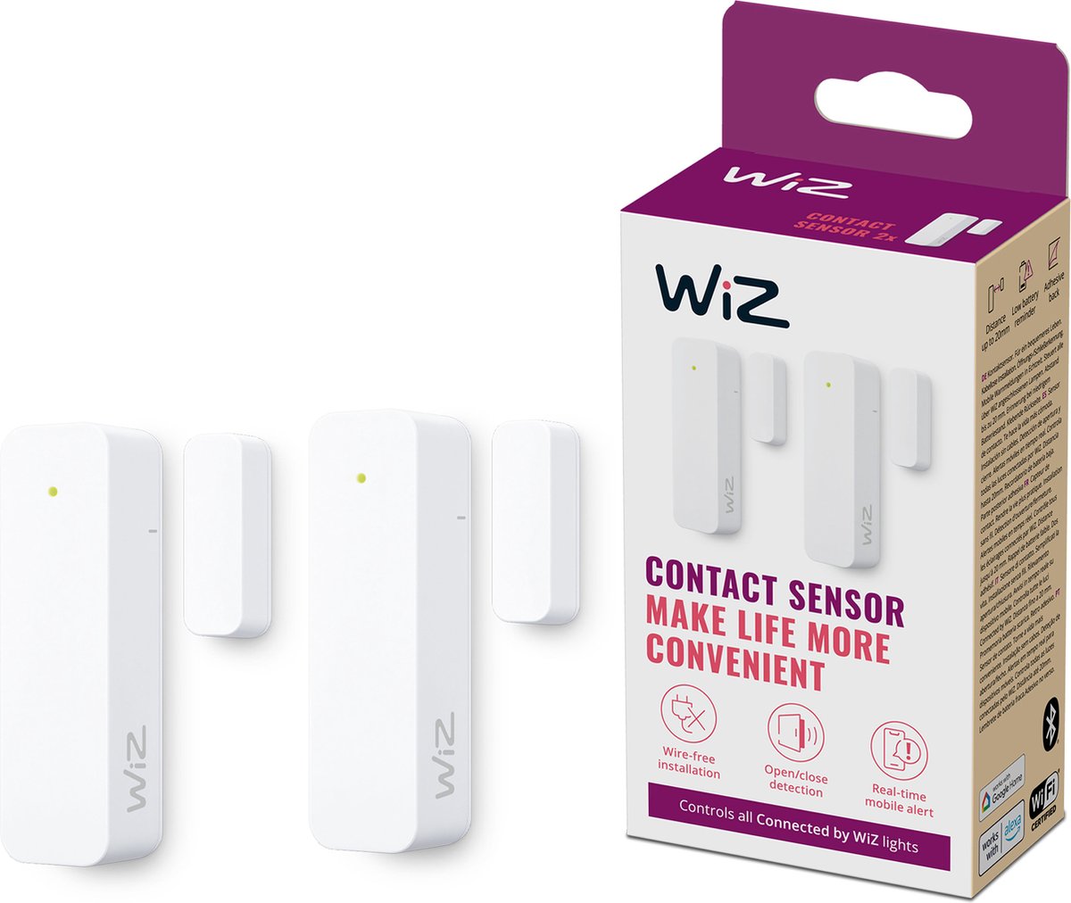 Sensor de contacto Wiz - monitoreo del hogar - paquete de 2 - notificaciones directas a través de la aplicación