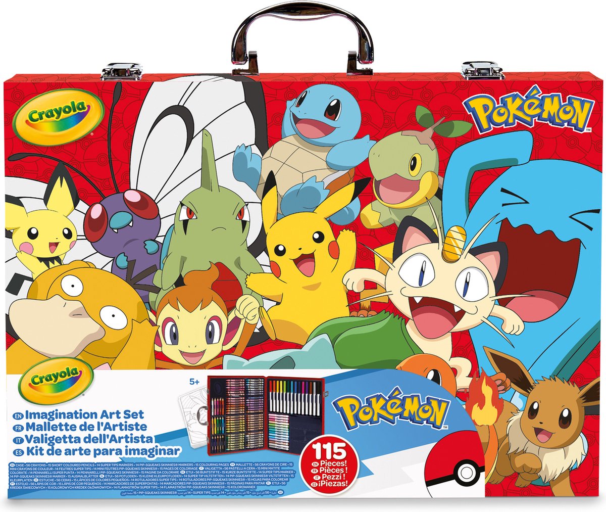 Crayola - Valigia dell'artista Pokémon, set creativo con 115 pezzi, da 5 anni