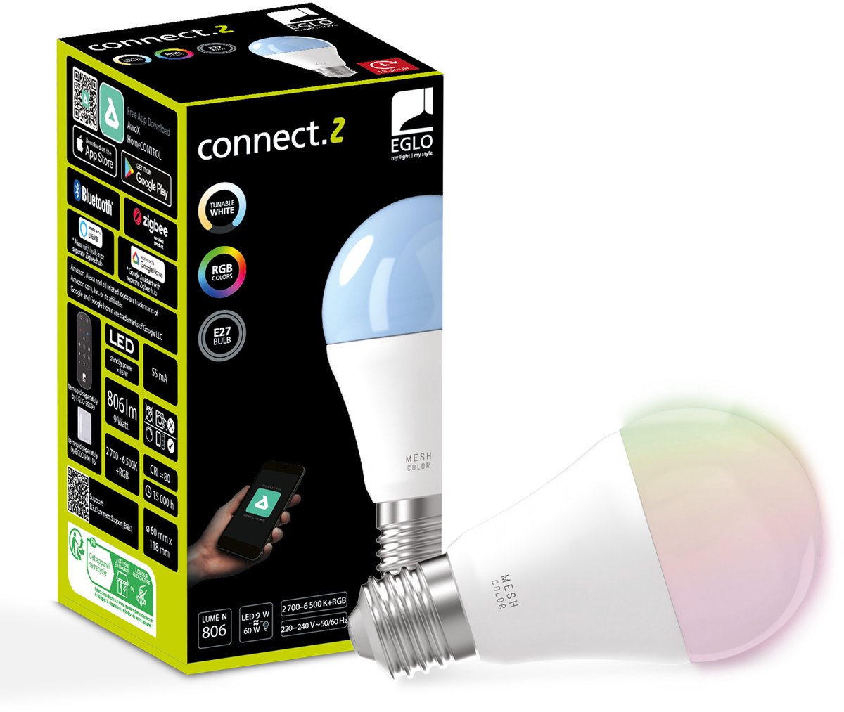 Lampada LED Eglo e27 connect.z - 806lm - rgbw - dimmerabile