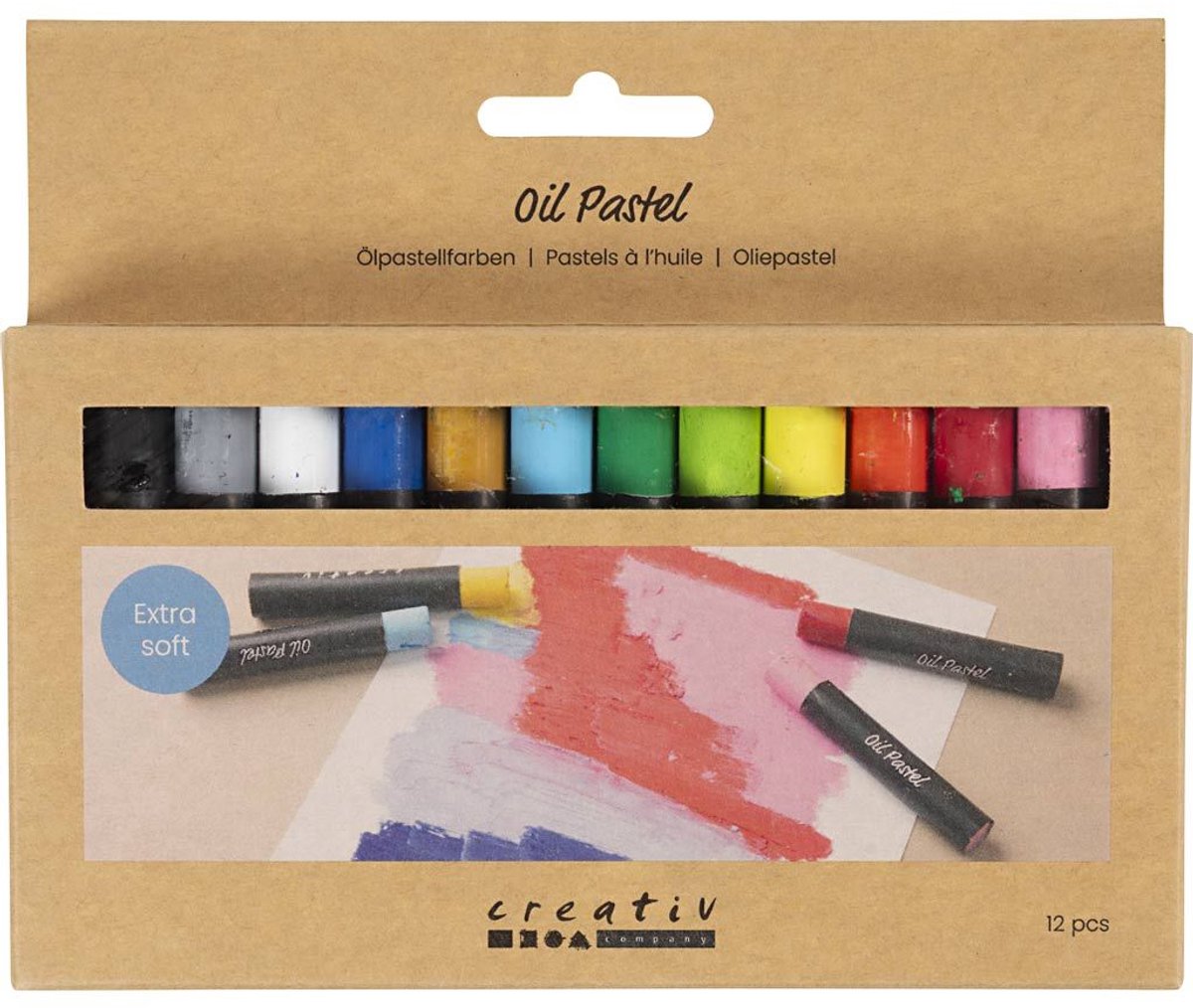 Pastelli a olio Creativ company, l: 7 cm, spessore 11 mm, colori standard, 12 pezzi 1 scatola