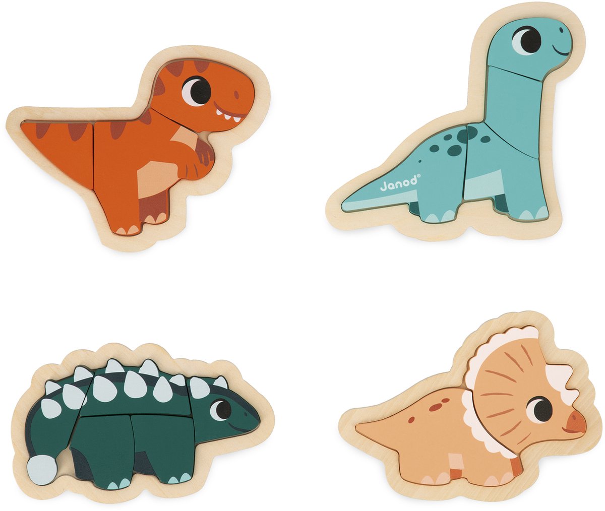 Janod - dino - 4 rompecabezas de dinosaurios de madera