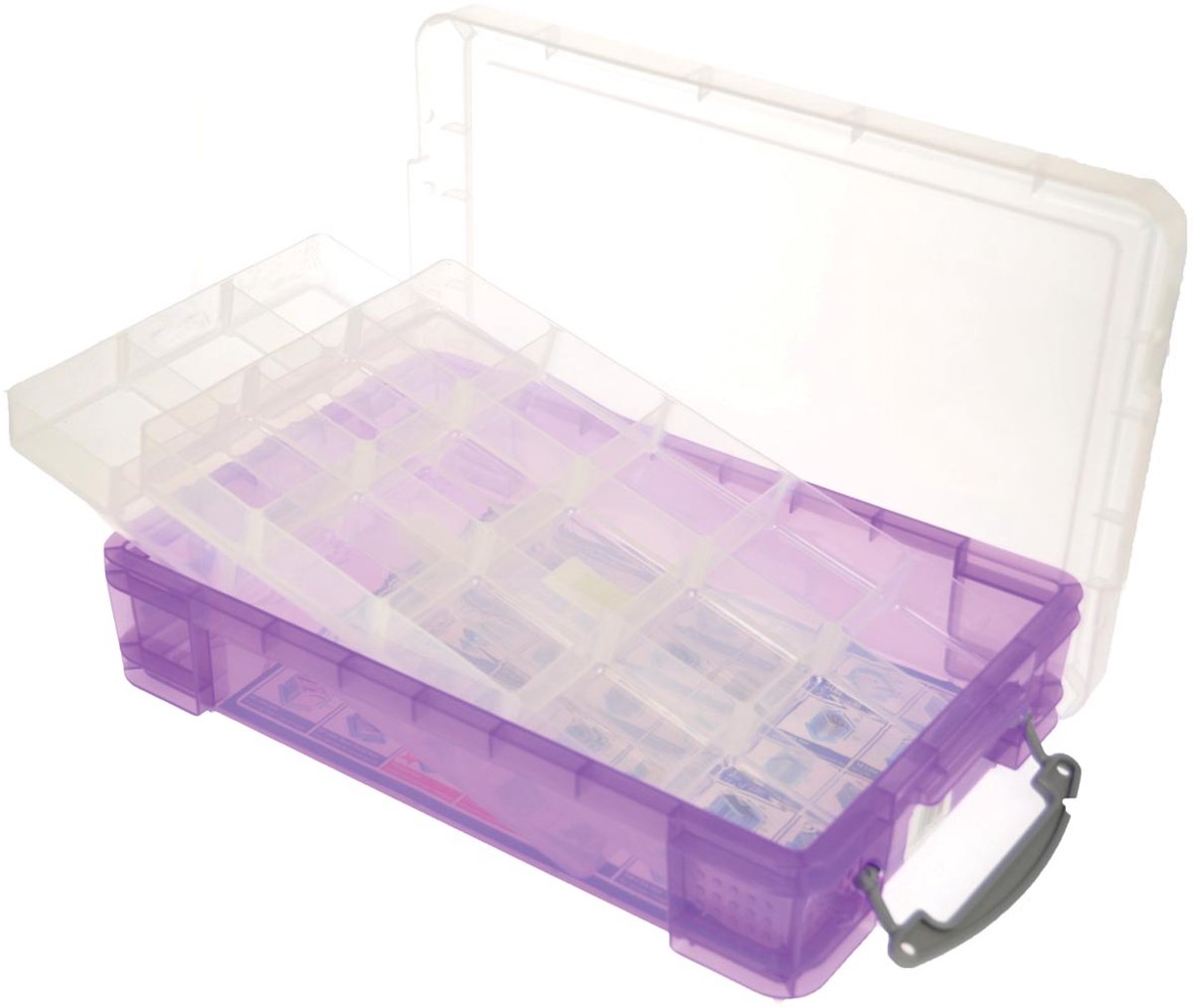 Utilissima scatola da 4 litri con 2 divisori viola trasparente
