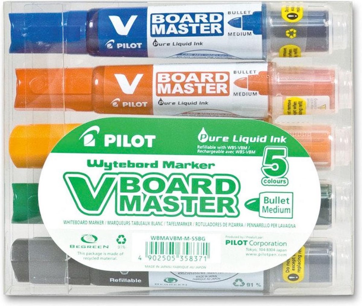 Pilot v-board master – set di 5 pennarelli per lavagna – punta tonda media