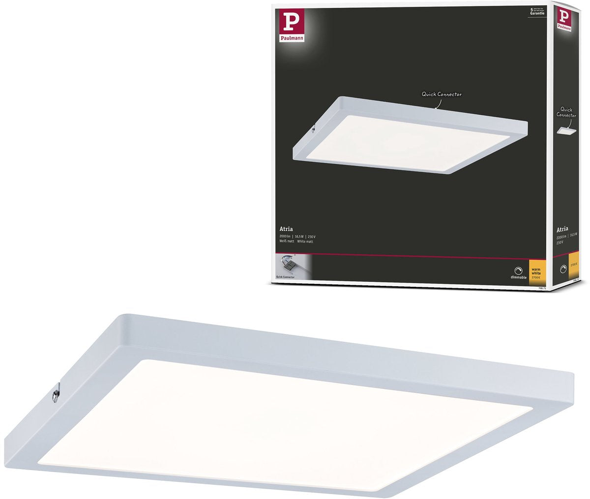 Paulmann Panel LED atria angular 300x300 mm 16,5w 1450lm 2700k blanco regulable