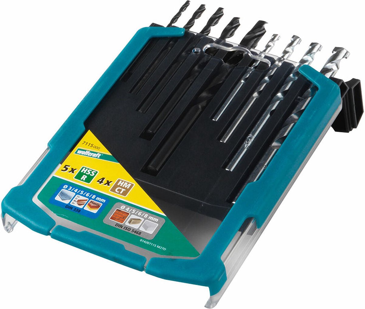 Wolfcraft - Set di punte da 9 pezzi per pietra metallica - da 3 a 8 mm - punta per metallo - 7115000