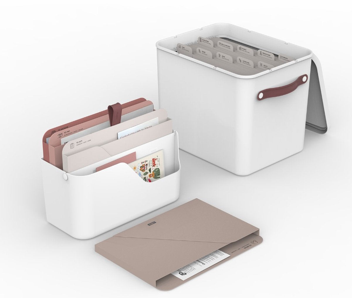 Rotho set my paper organizer, organizer documenti e archivio 2 in 1. bianco con inserti rossi. adatto per il formato A4