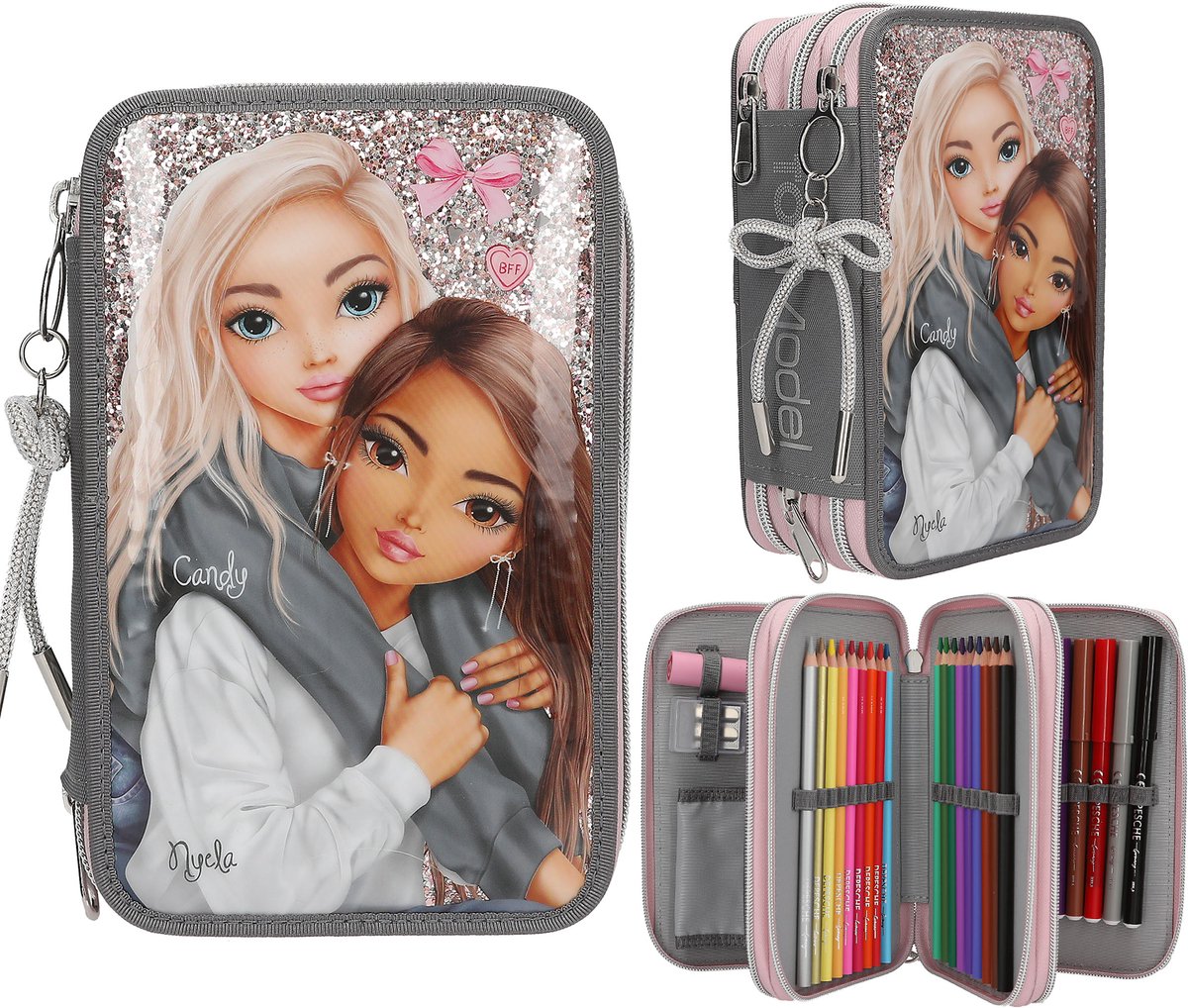 Depesche - estuche para lápices top model de 3 compartimentos - my bff