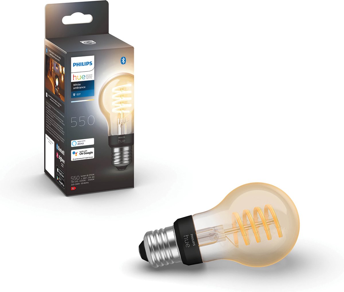 Lampada standard a filamento Philips hue a60 - luce bianca da calda a fredda - confezione da 1 - e27
