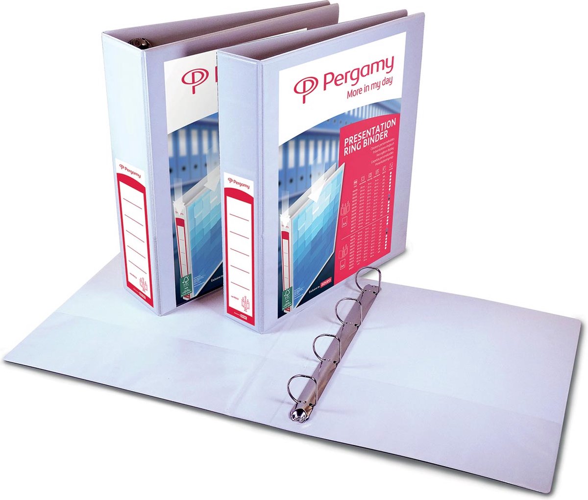 Raccoglitore ad anelli personalizzabile in Pergamy, ft A4, 4 anelli a D da 25 mm, bianco