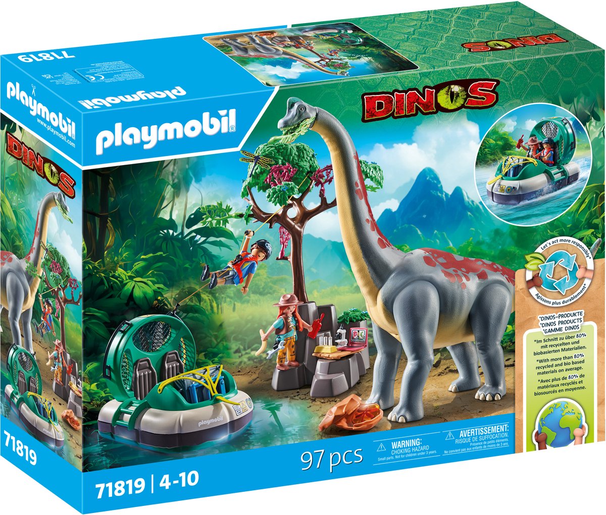 Playmobil 71819 Brachiosauro con hovercraft