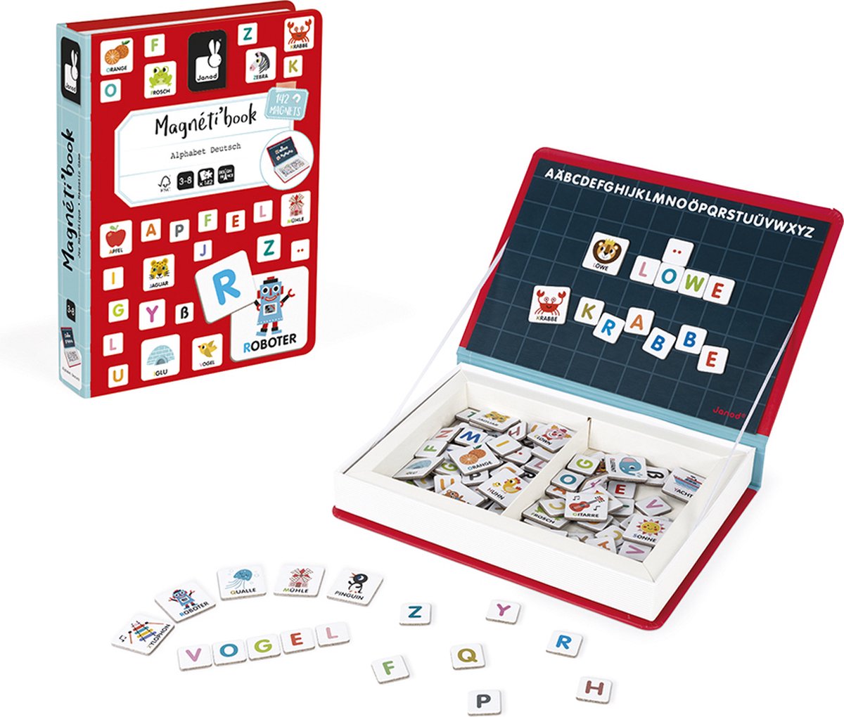 Janod – magnetibook – alfabeto tedesco – set da gioco con libro magnetico