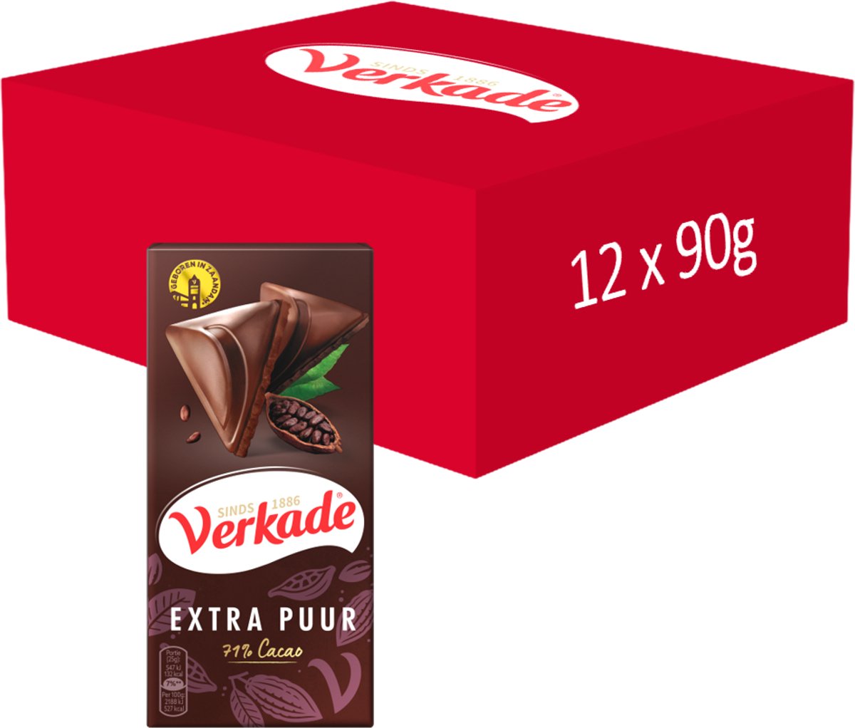 Verkade - barra de chocolate - extra oscuro - 12 x 90 gramos