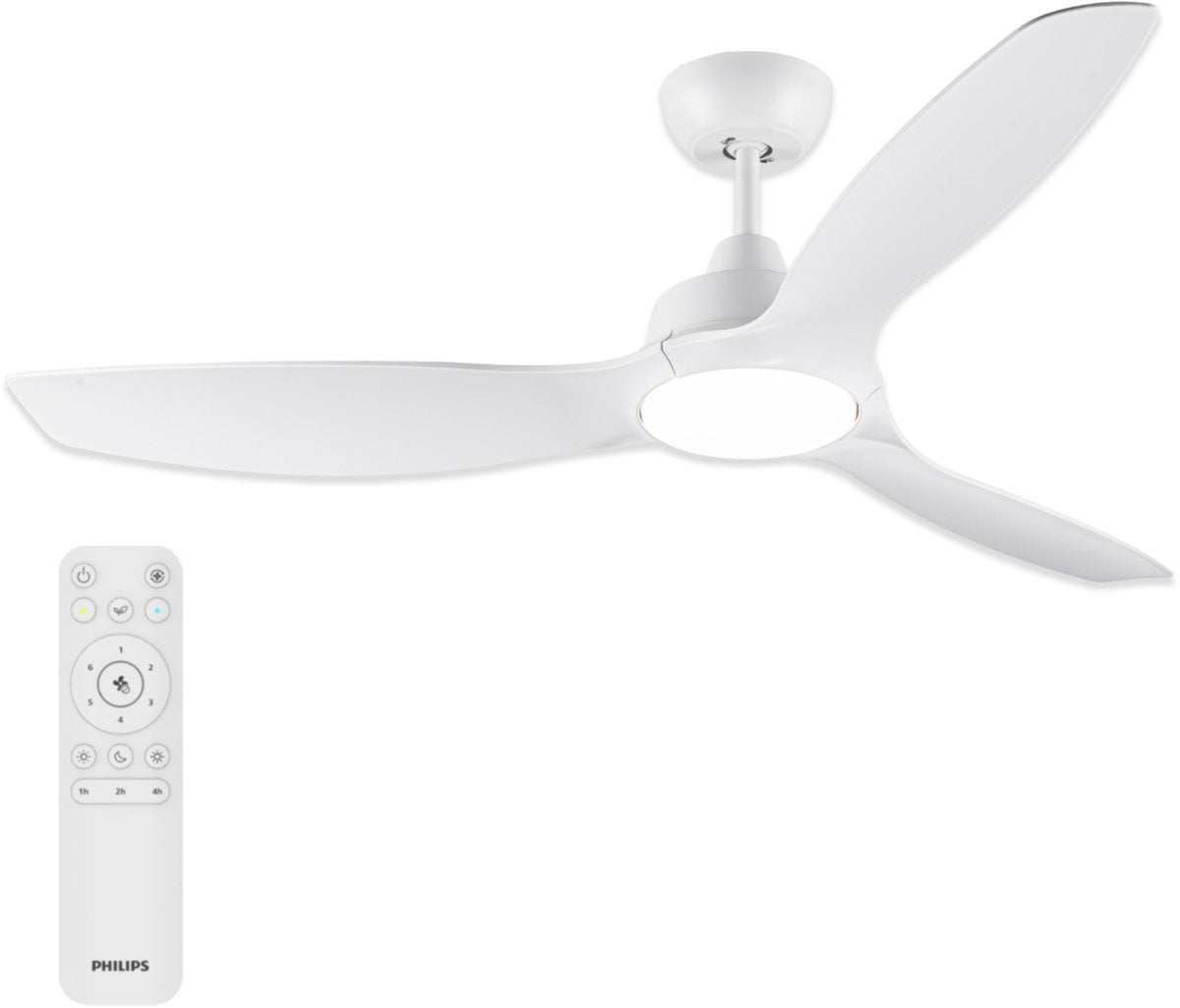 Philips LED Ventilatore Philips a pale fisse con lampada LED - diametro: 132cm - 2650 lumen - luce bianca regolabile da 3000k a 6500k - dimmerabile fino al 5% - incluso telecomando - bianco