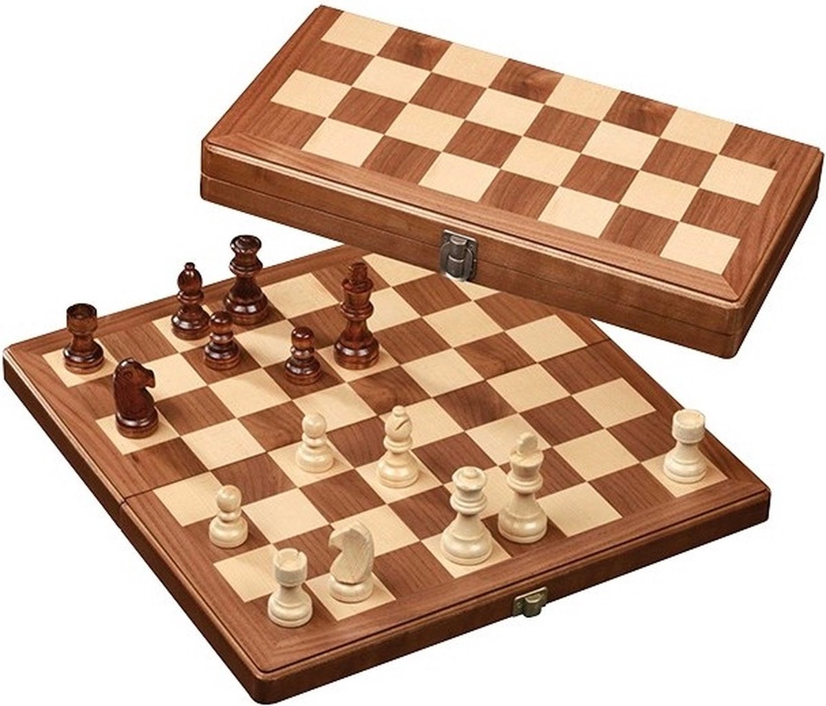 Philos schaak kassette walnoot medium veld 33 mm, koningshoogte 65 mm