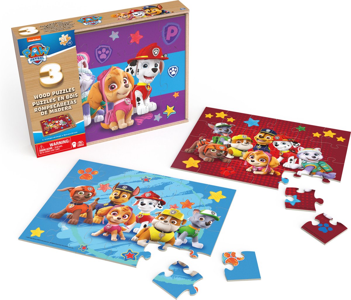Paw Patrol 3in1 puzzle in legno nella scatola 3x24 pezzi