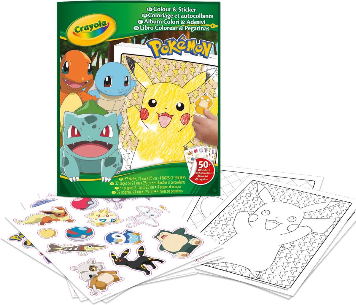 Crayola - libro da colorare - libro da colorare pokémon con adesivi per bambini