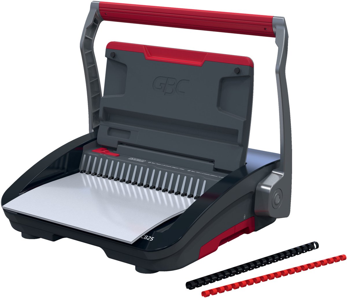 Gbc combbind® cb25 handmatige inbindmachine - plastic bindruggen - 450 vel - zwart rood