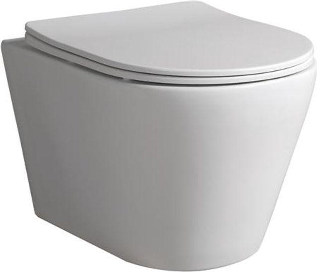Inodoro de pared Odin blue label con asiento, sin borde, asiento de cierre suave, cierre rápido, material de montaje, 490 mm, blanco mate