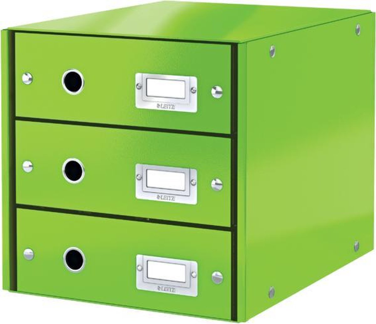 Cómoda Leitz wow click store con 3 cajones - 81% cartón reciclado - para formatos A4 - almacenamiento que ahorra espacio - verde