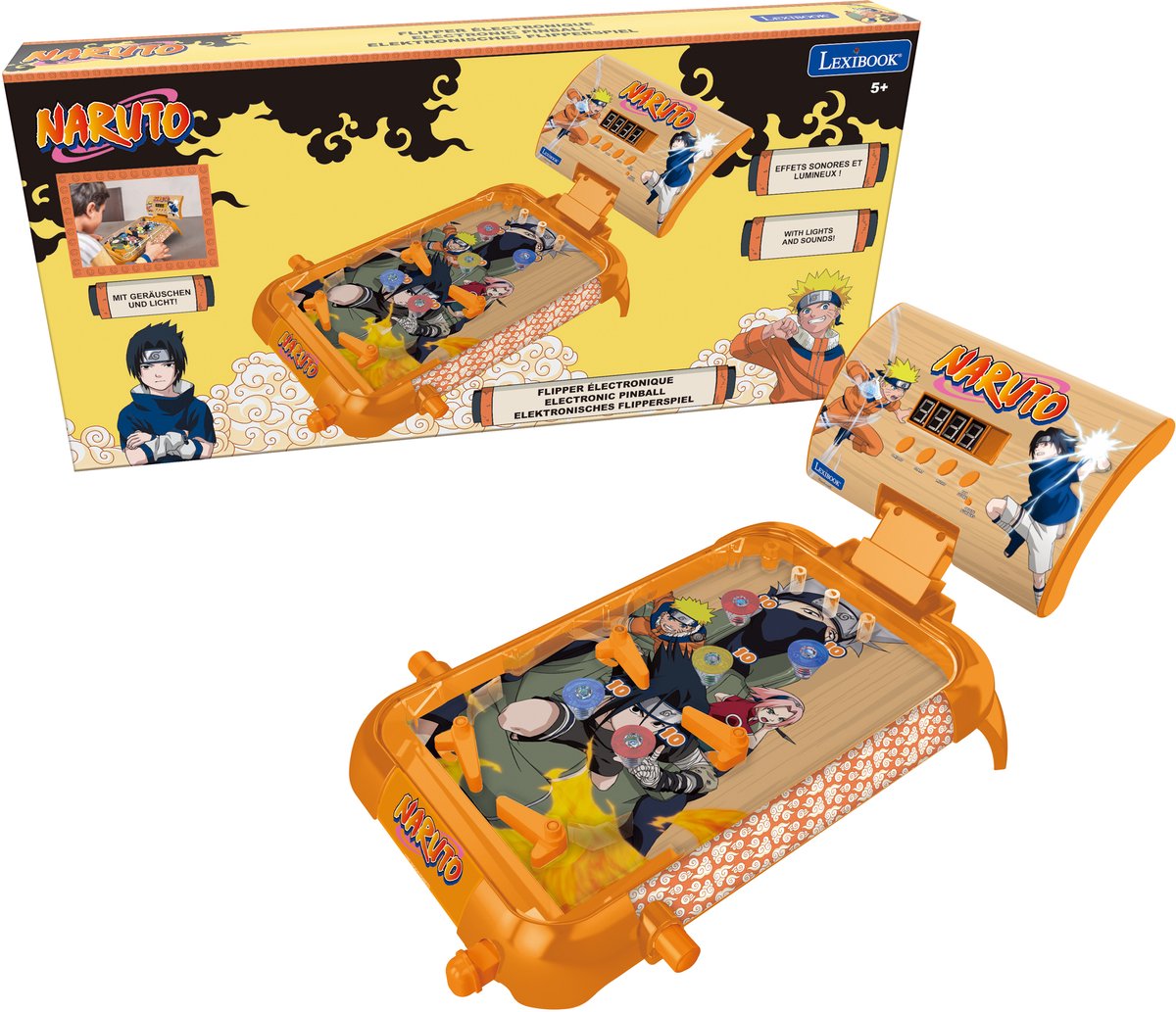 Máquina de pinball electrónica de mesa Lexibook Naruto con gran diseño, sonidos, iluminación y partituras digitales para jugar solo o retar a tu amigo