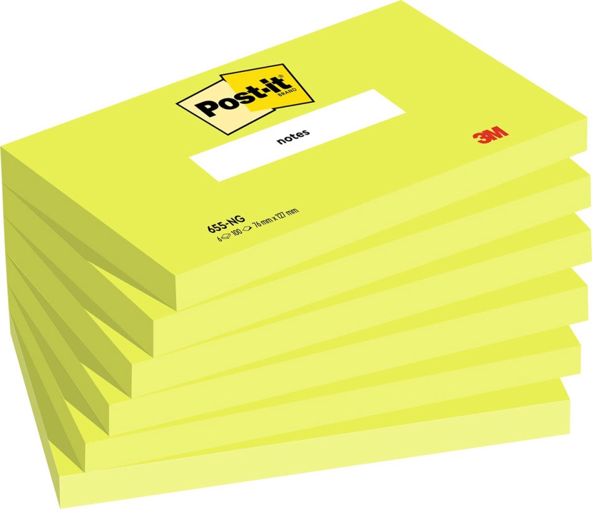 Post-it notes | 100 vel | ft 76 x 127 mm | neongroen | pak van 6 blokken