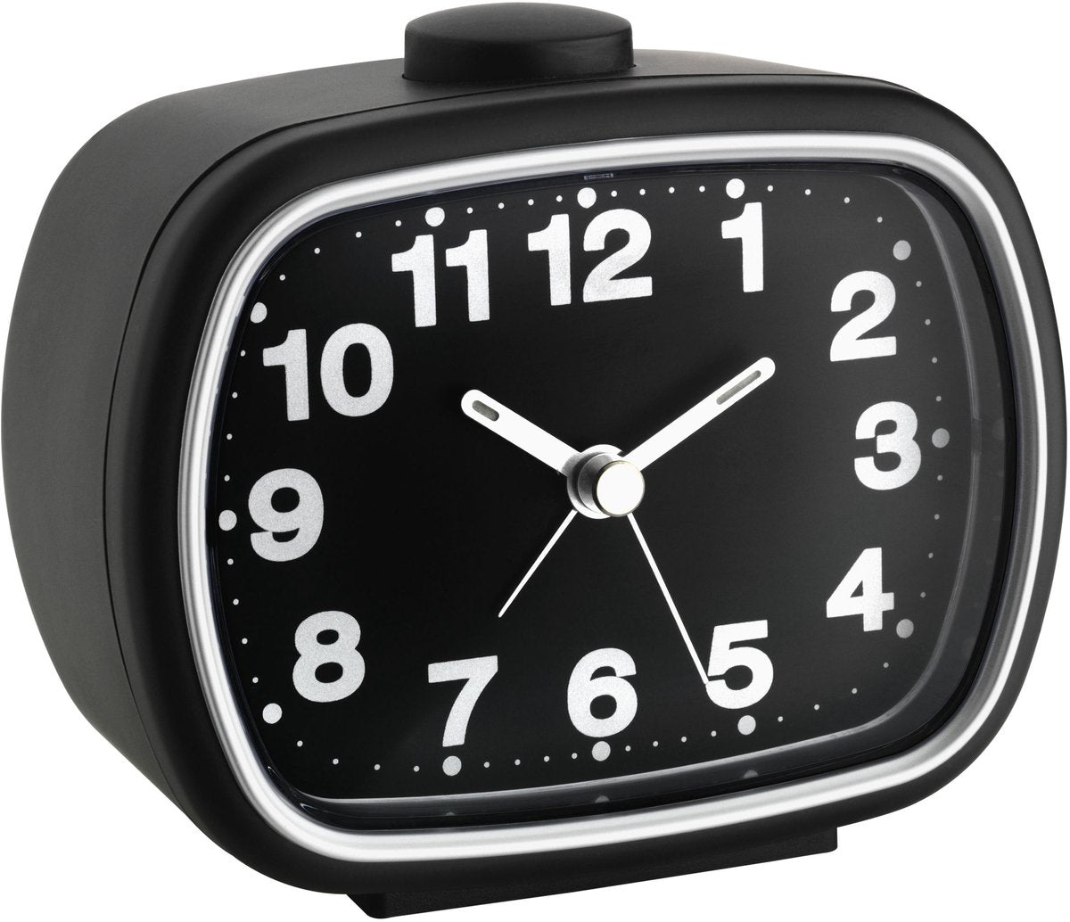 Tfa dostmann 60.1017 - despertador - analógico - cuarzo - alarma - repetición - manecillas fluorescentes - retroiluminación - negro - blanco