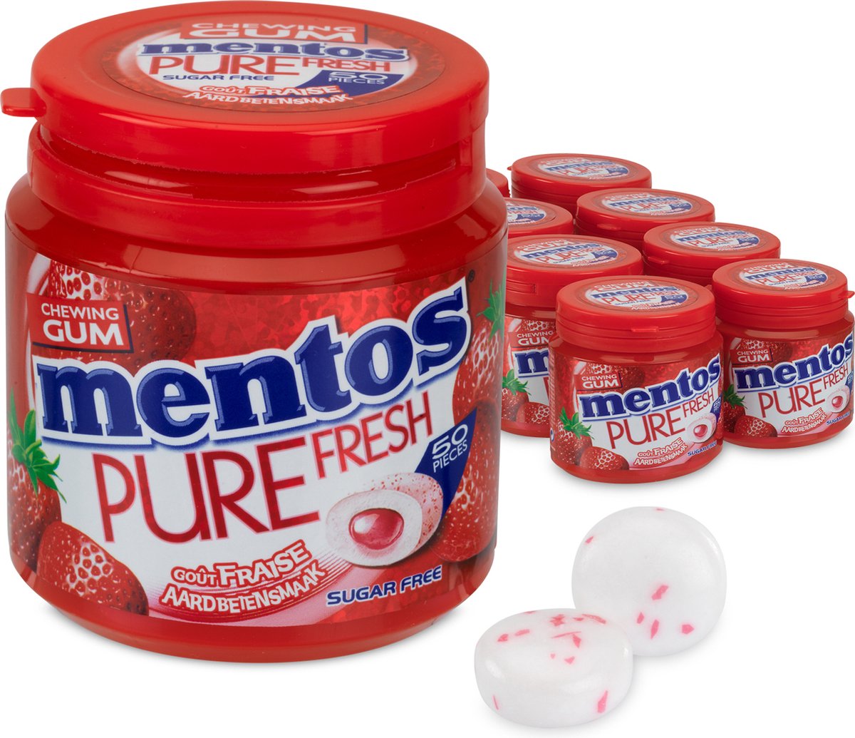 Mentos gum pure fresh strawberry - kauwgom - suikervrij - 8x50stuks