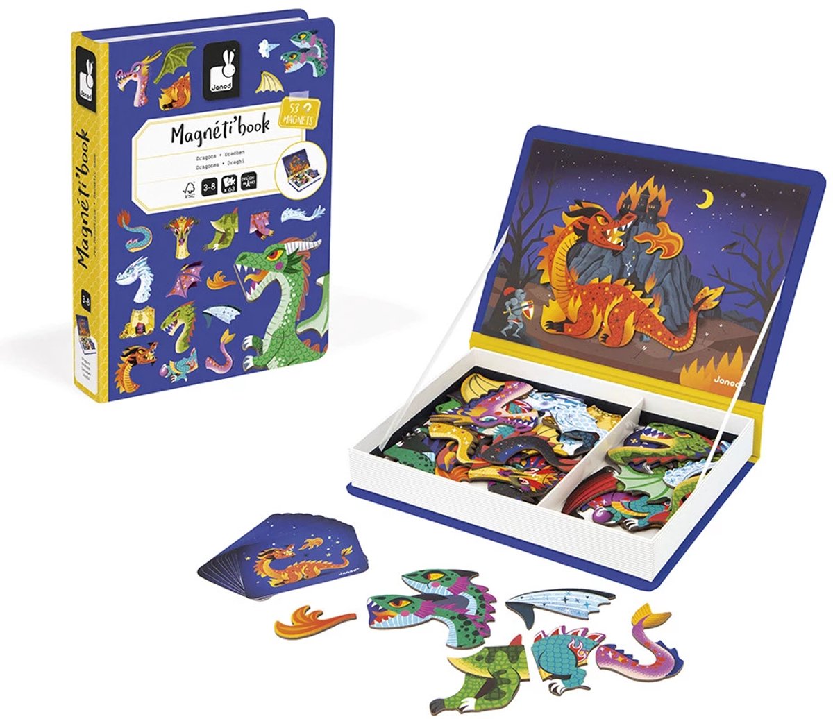 Janod - magnetibook - draghi - set da gioco con libro magnetico