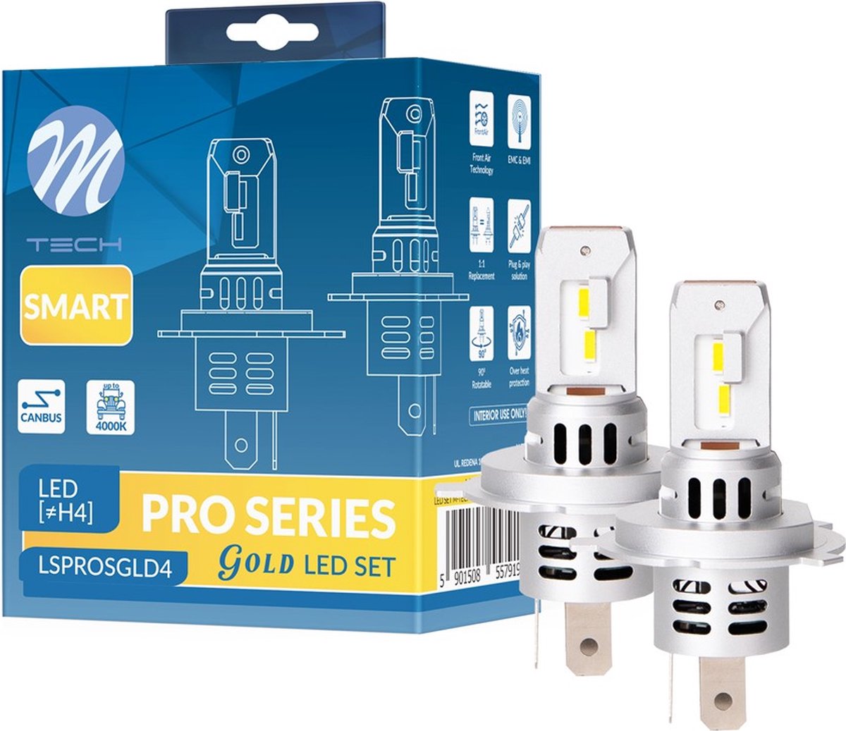 M-tech h4 LED - canbus - giallo - set di 2 - illuminazione a LED gialla