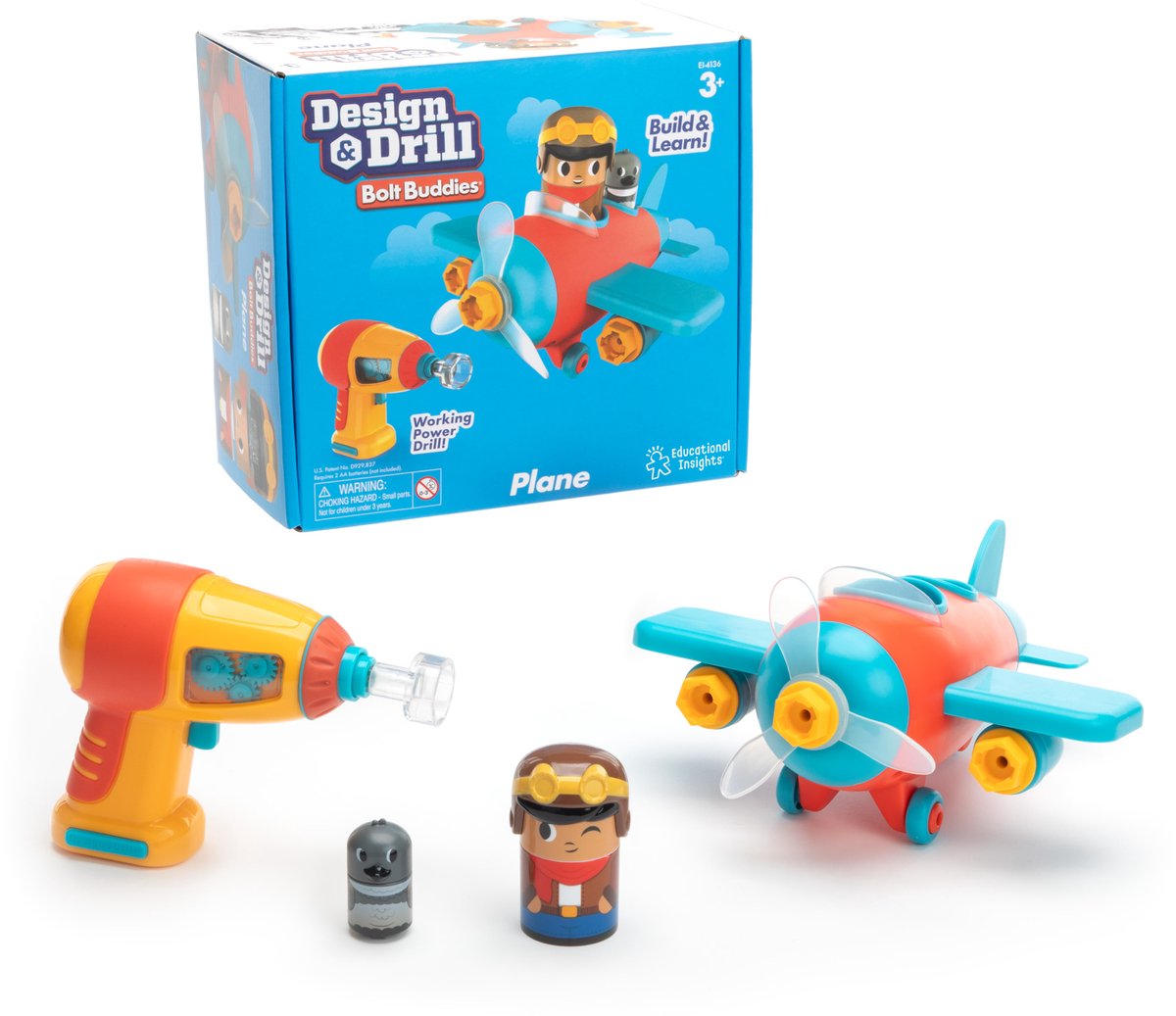 Learning resources educatief speelgoed design drill bolt buddies vliegtuig. - 3+