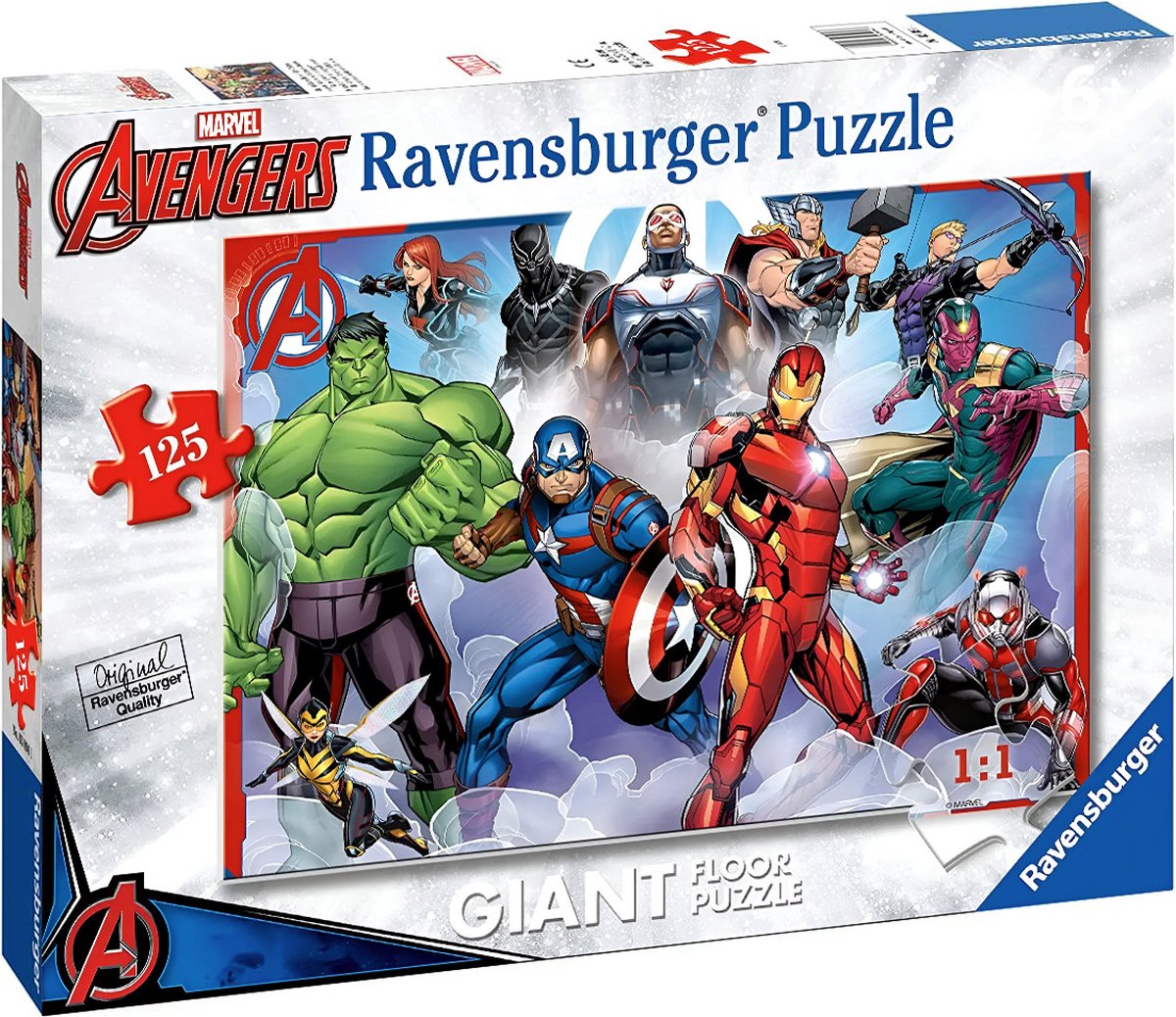 Ravensburger, puzzle gigante da pavimento in cartone resistente all'usura Marvel Avengers da 125 pezzi, multicolore