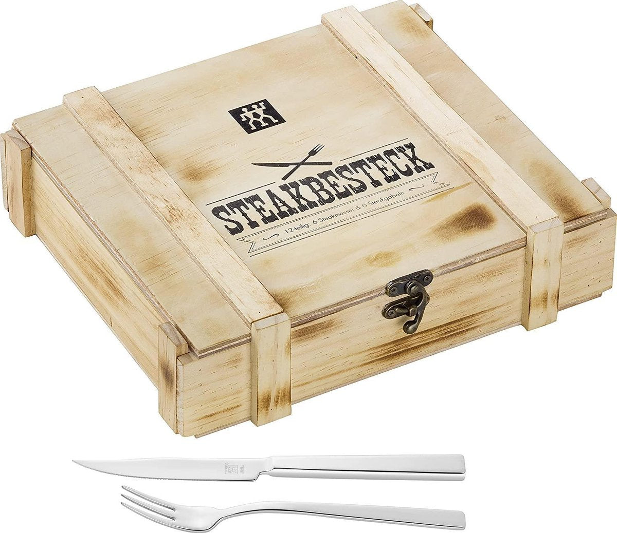 Juego de cubiertos para carne Zwilling - 12 piezas - en caja rústica de madera - acero inoxidable