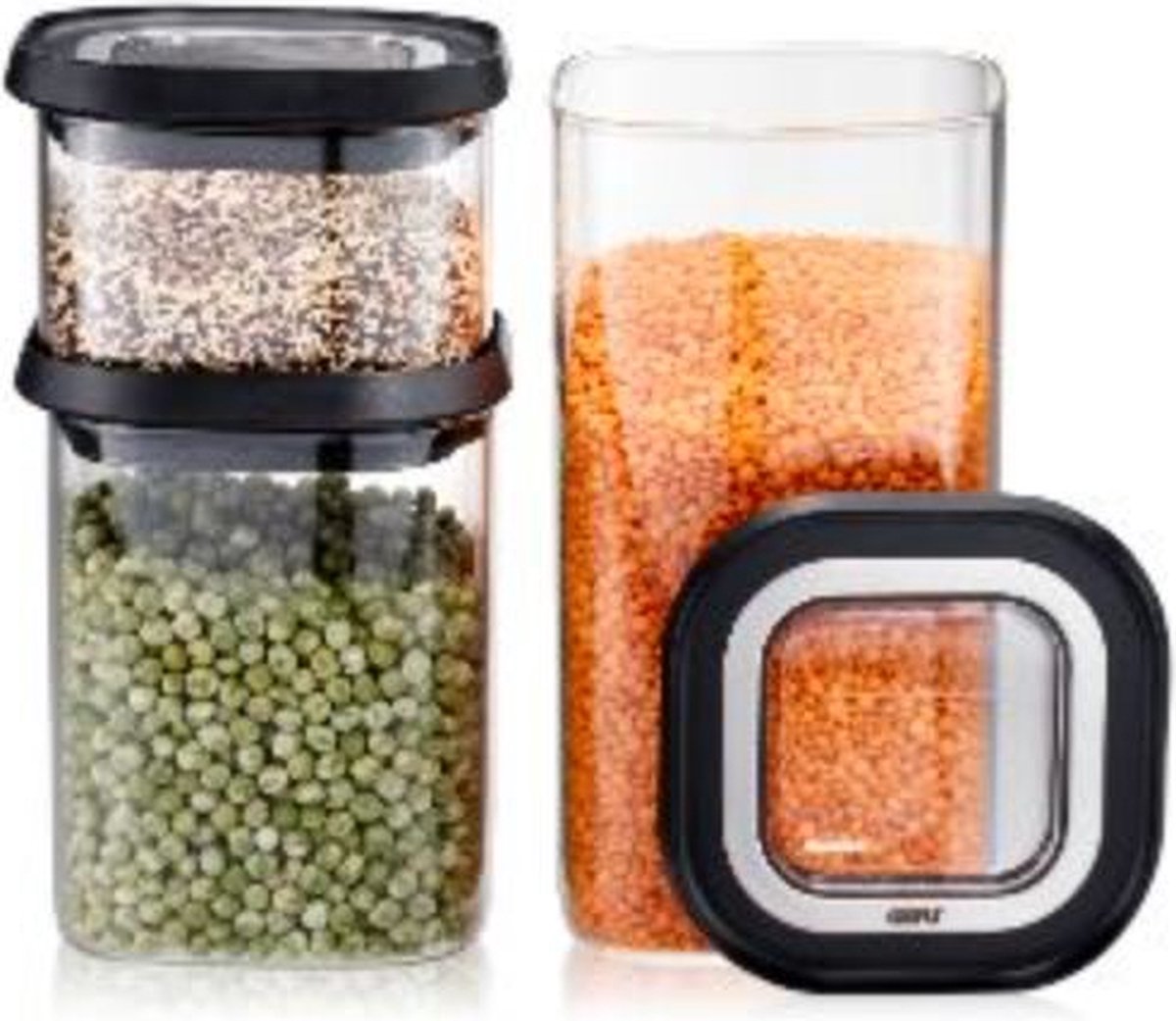 Set contenitori dispensa Gefu – 3 pezzi – vetro borosilicato – 400 ml, 900 ml e 1400 ml